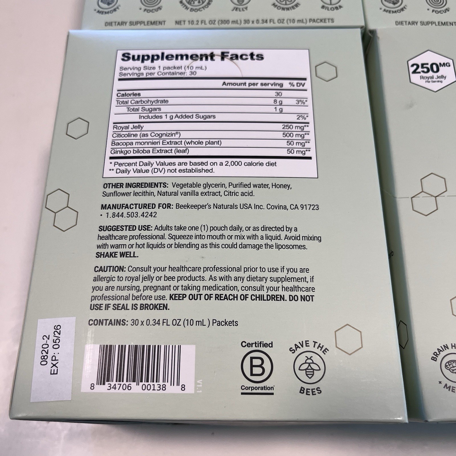 Beekeeper’s Naturals Royal Jelly Brain Health Vanilla Focus + Memory 30 Lot READ