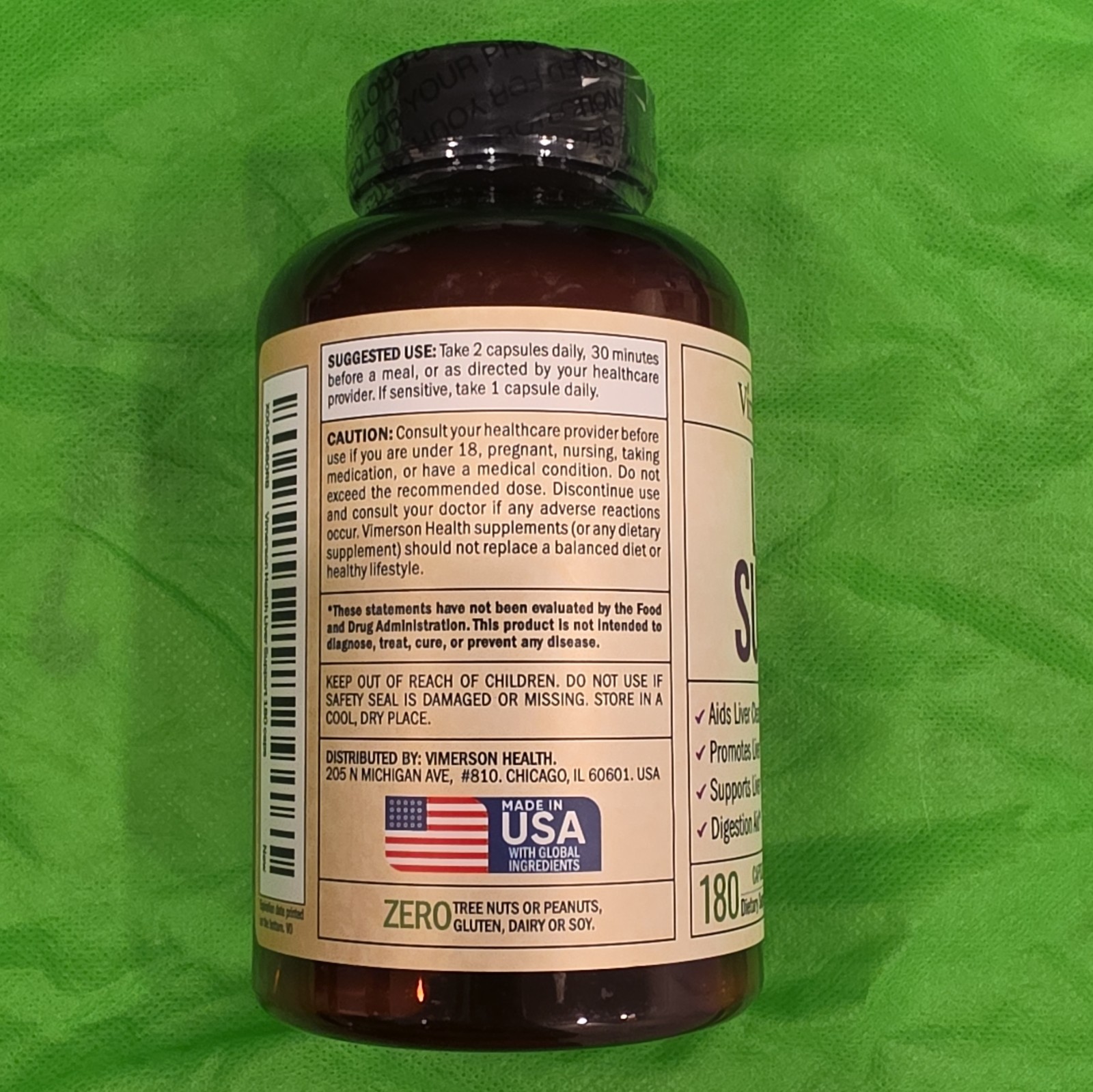 Vimerson Health Liver Support Detox Digestive Aid 180 Capsules Gluten-Free