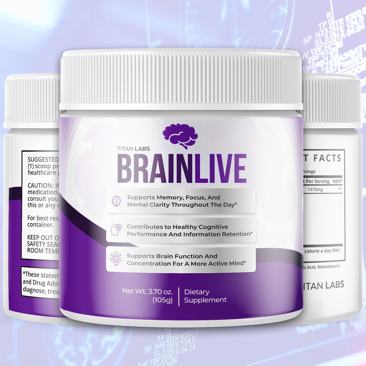 (3 Pack) BrainLive Powder Advanced Natural Brain Support Brain Live 90 Servings