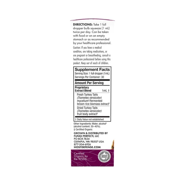 Host Defense Turkey Tail Extract 1 Oz Organic Immune Support Fungi Perfecti