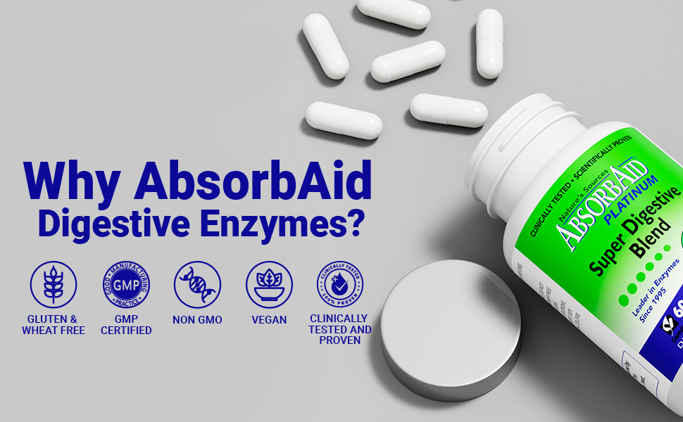 AbsorbAid PLATINUM 60 Digestive Enzymes & Probiotics – 60 Vegetarian Capsules