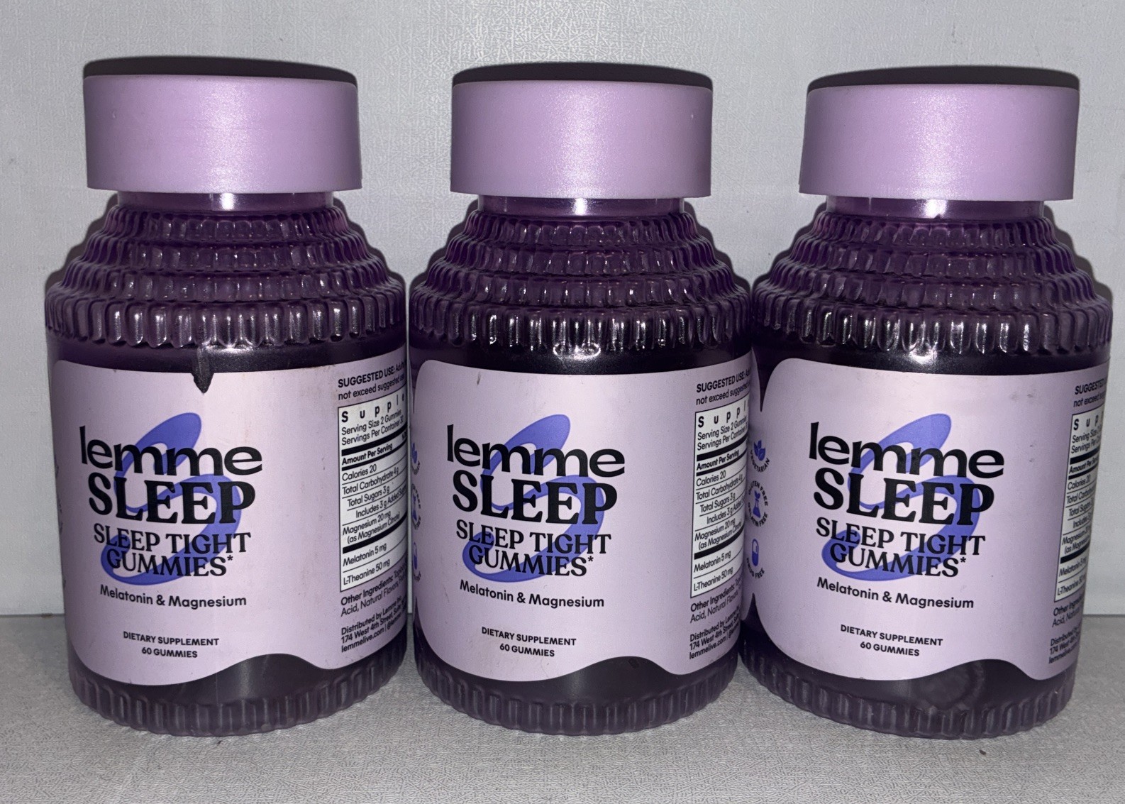 Lot Of 3-LEMME SLEEP SLEEP TIGHT GUMMIES Melatonin Magnesium 60 Ct Each