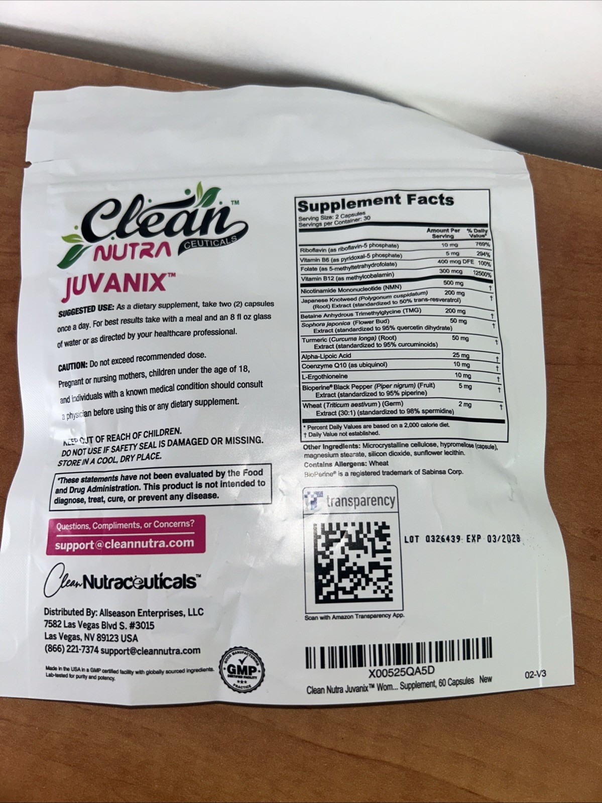Clean Nutra JuvaniX Women’s NMN 500mg w/ Resveratrol Quercetin CoQ10 TMG 60