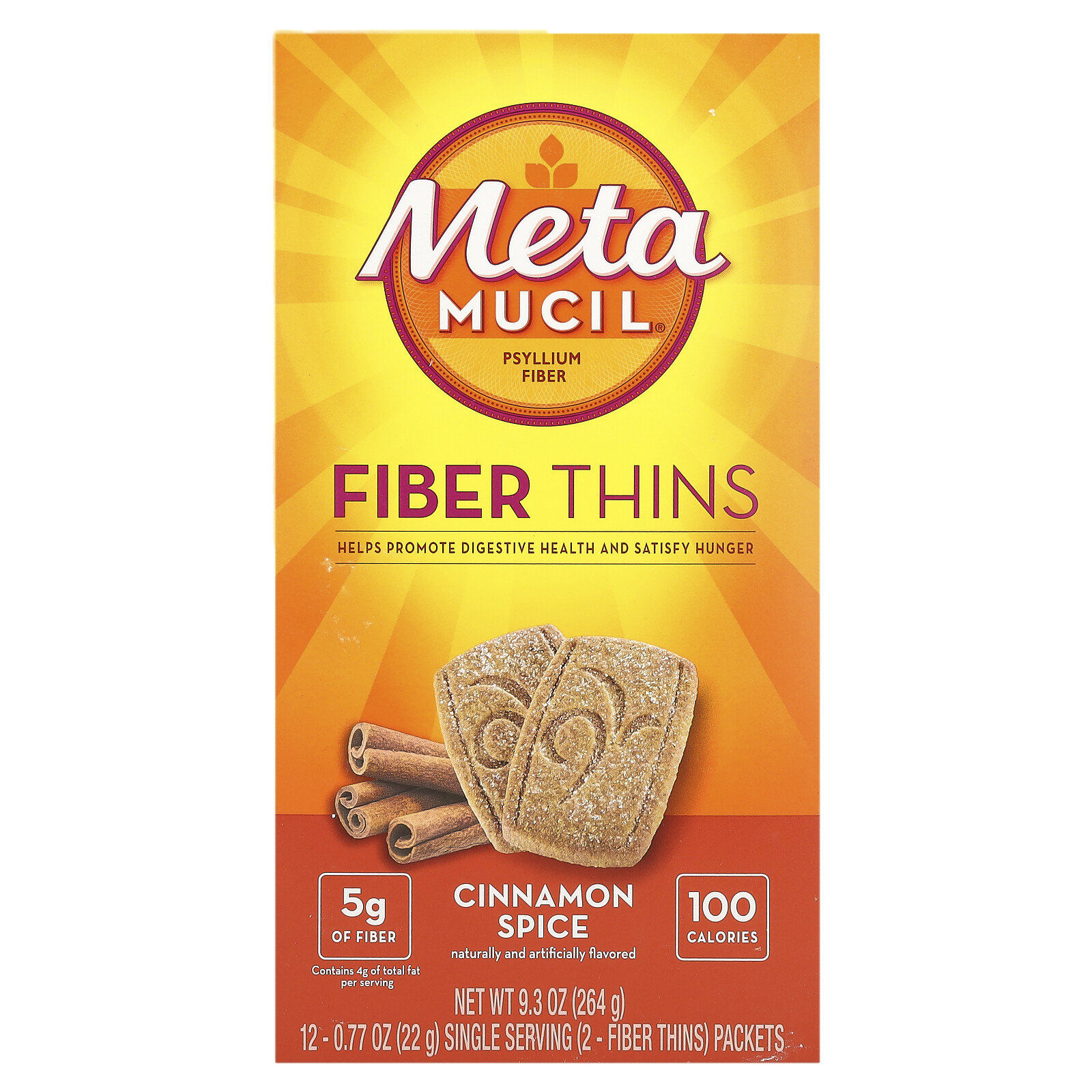 Fiber Thins, Cinnamon Spice, 12 Packets, 0.77 oz (22 g) Each