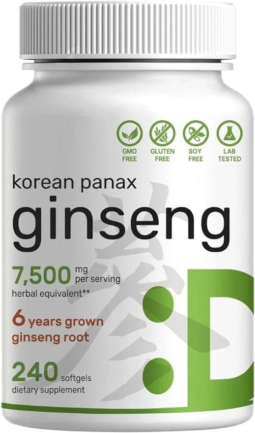 Korean Panax Ginseng High Strength 7500mg Energy 240 softgels 150mg Ginsenosides
