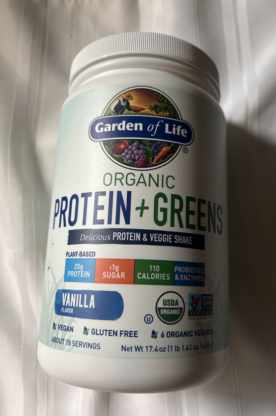 Garden of Life Organic Vegan Protein + Greens Plant Based Shake Vanilla 17.4 oz