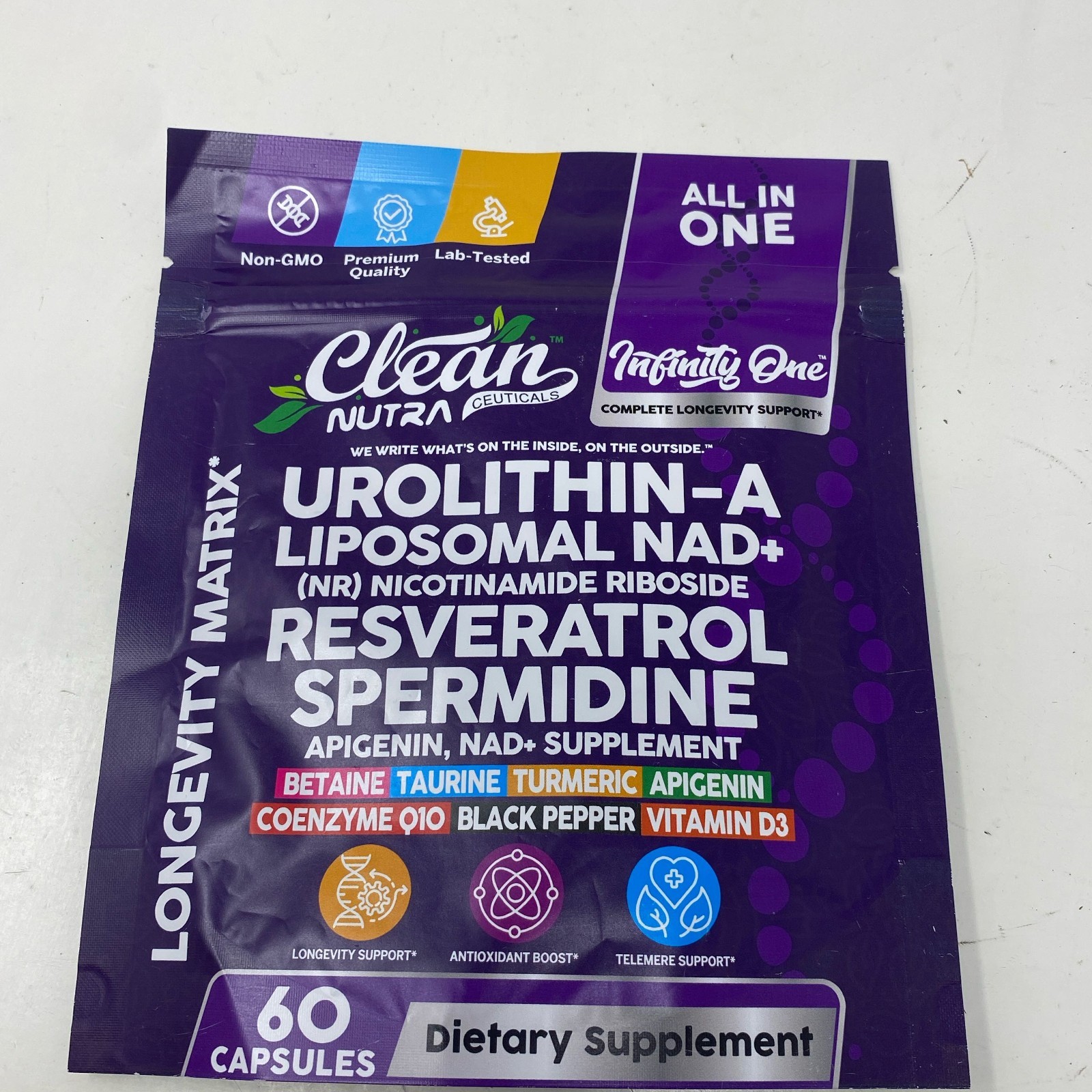 Clean Nutraceuticals Infinity One Urolithin-A NAD+, Purple, 60 Caps