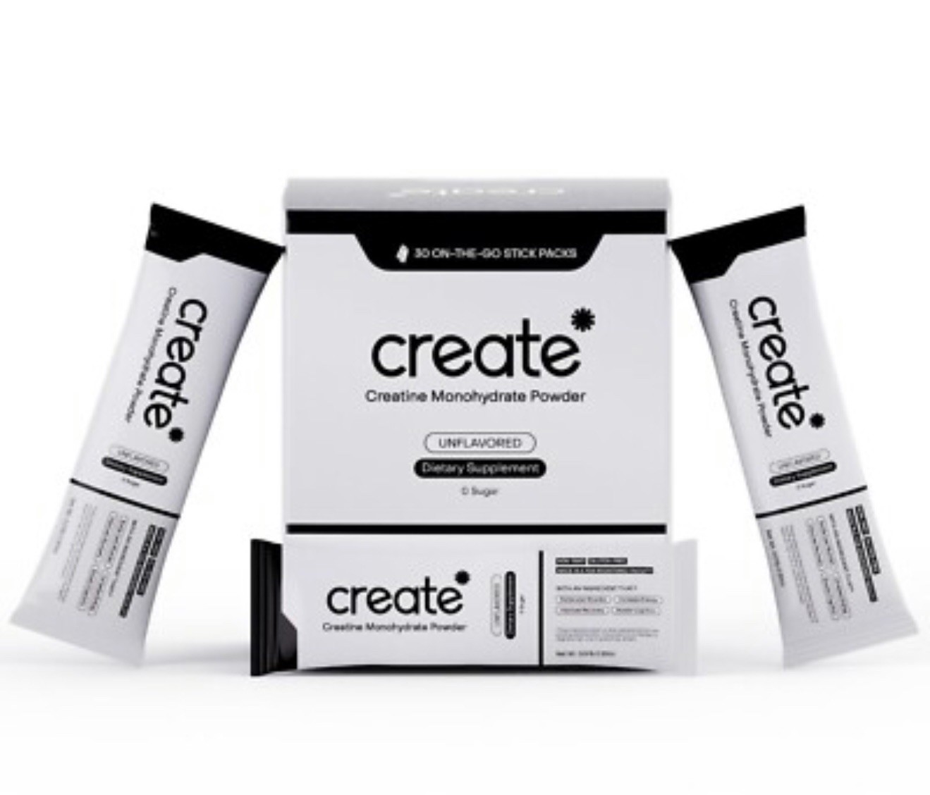 Create Creatine Monohydrate Powder Unflavored 5g Sugar-Free Vegan 30 Packs
