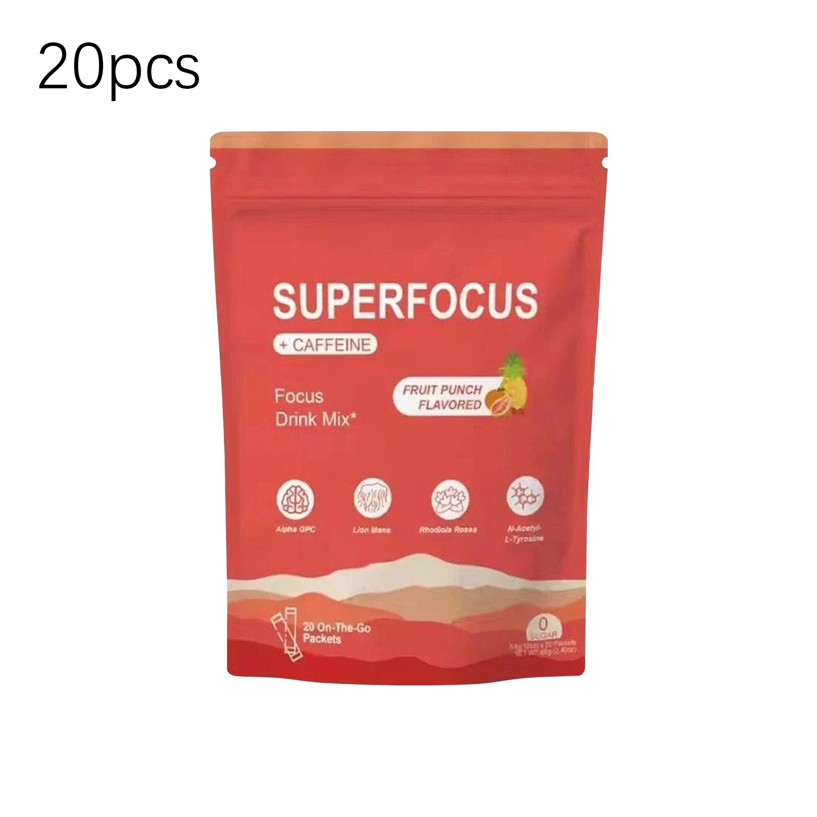 SuperFocus Fruit Punch Drink Mix 20 Packets – Mental Alertness Support – Caffein