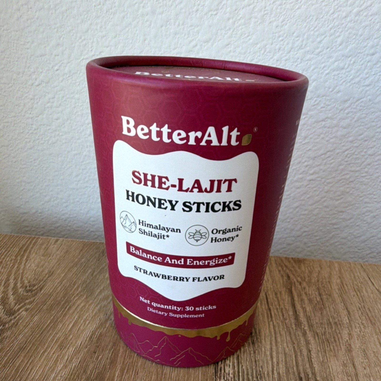 BetterAlt SHE-LAJIT Honey Sticks Strawberry Flavor Shilajit Resin 30 Sticks