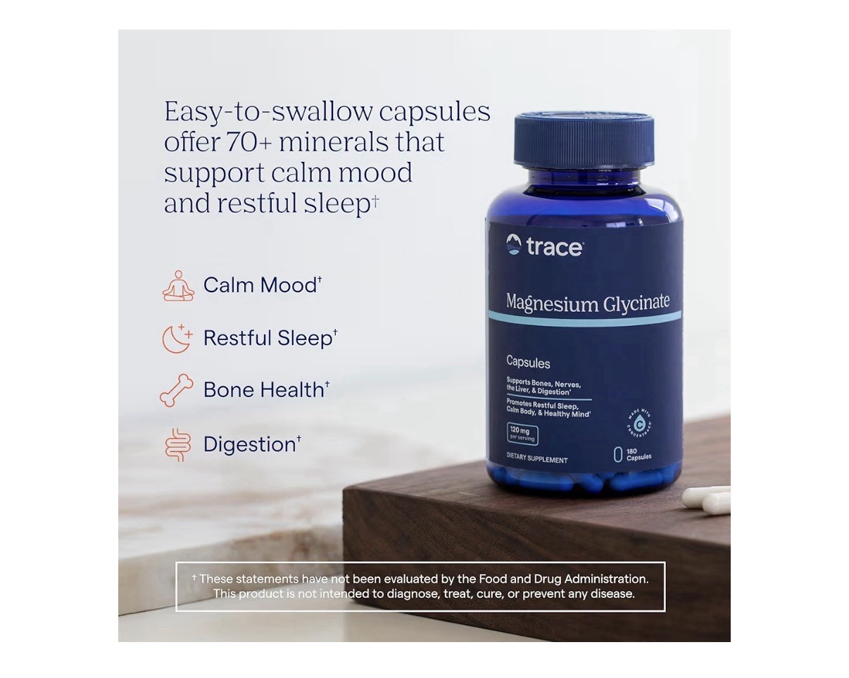 2 Pack Trace Minerals Magnesium Glycinate Gentle Healthy Bones Nerve Mind Sleep