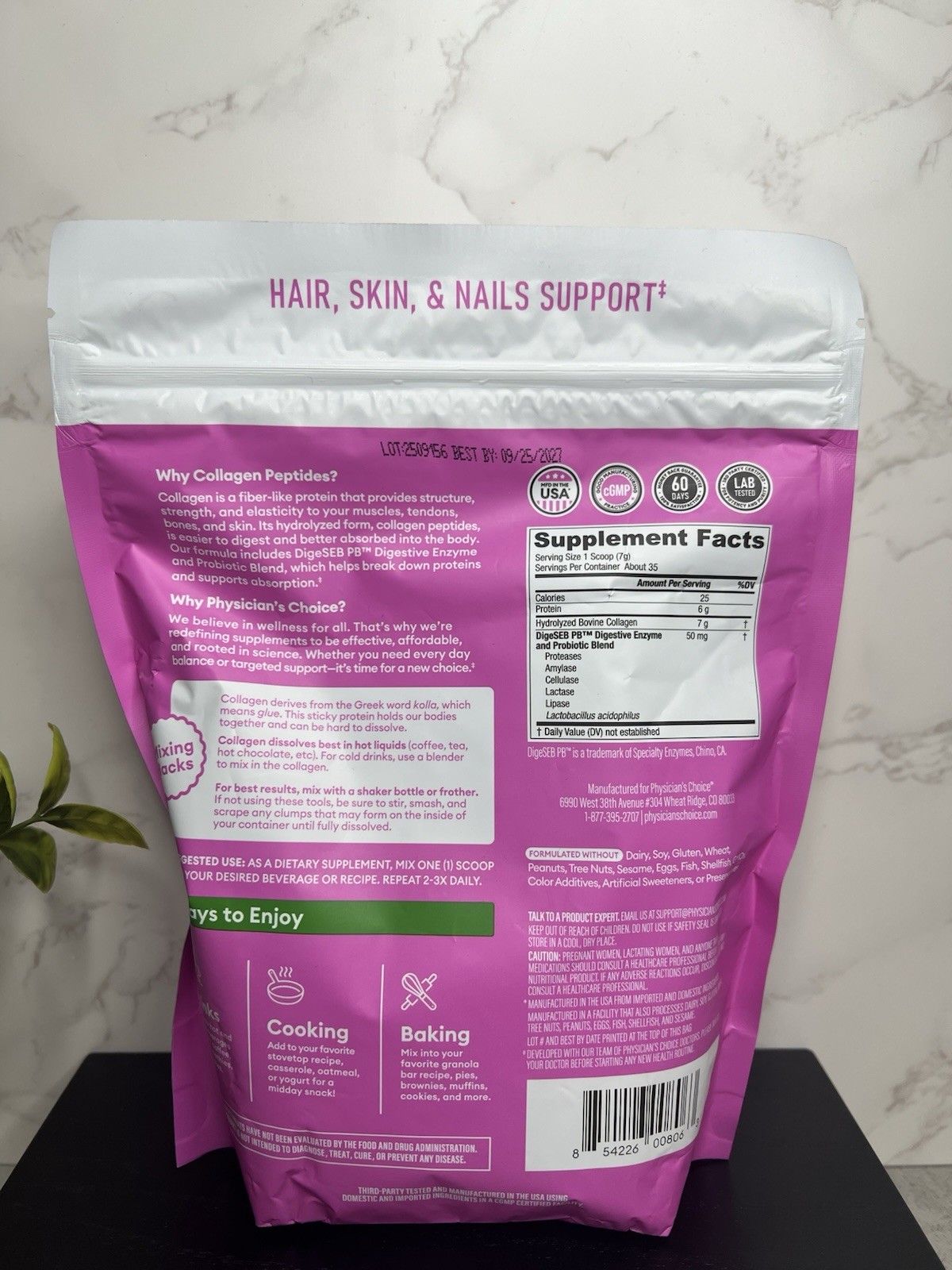 Physician’s Choice Collagen Peptides Unflavored + Probiotics Enzymes 09/27