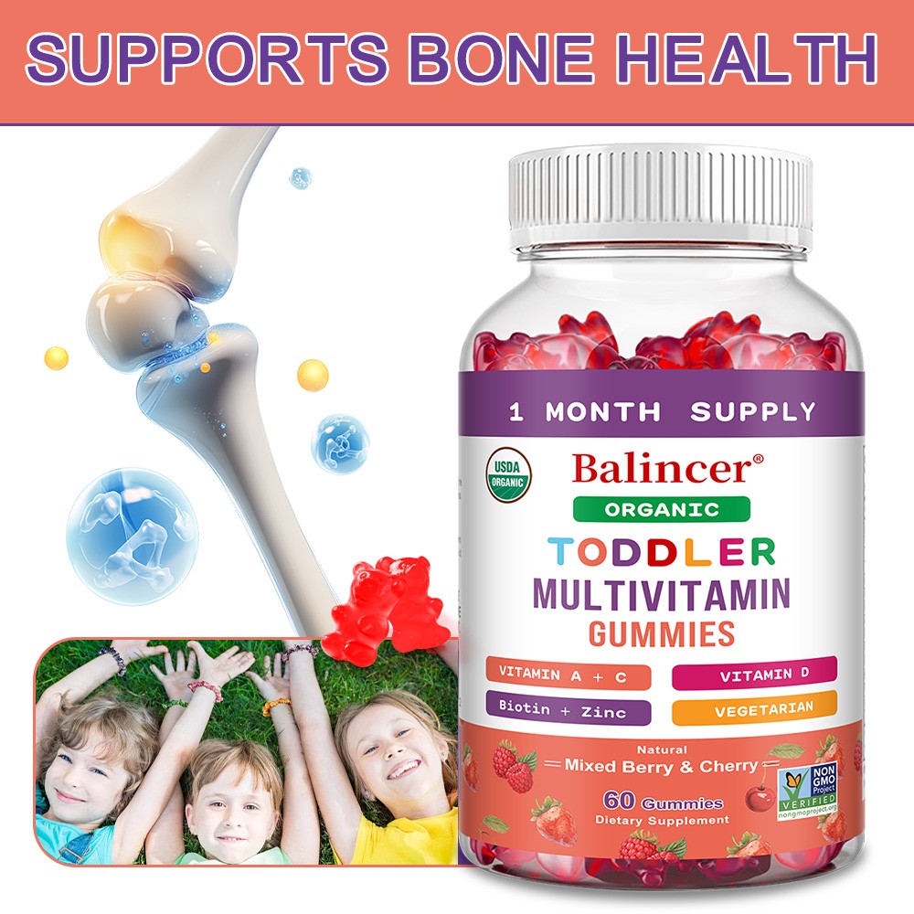 Toddler Multivitamin Gummie,Allergen-Free Kid Vitamin A C D Zinc for Growth 60CT