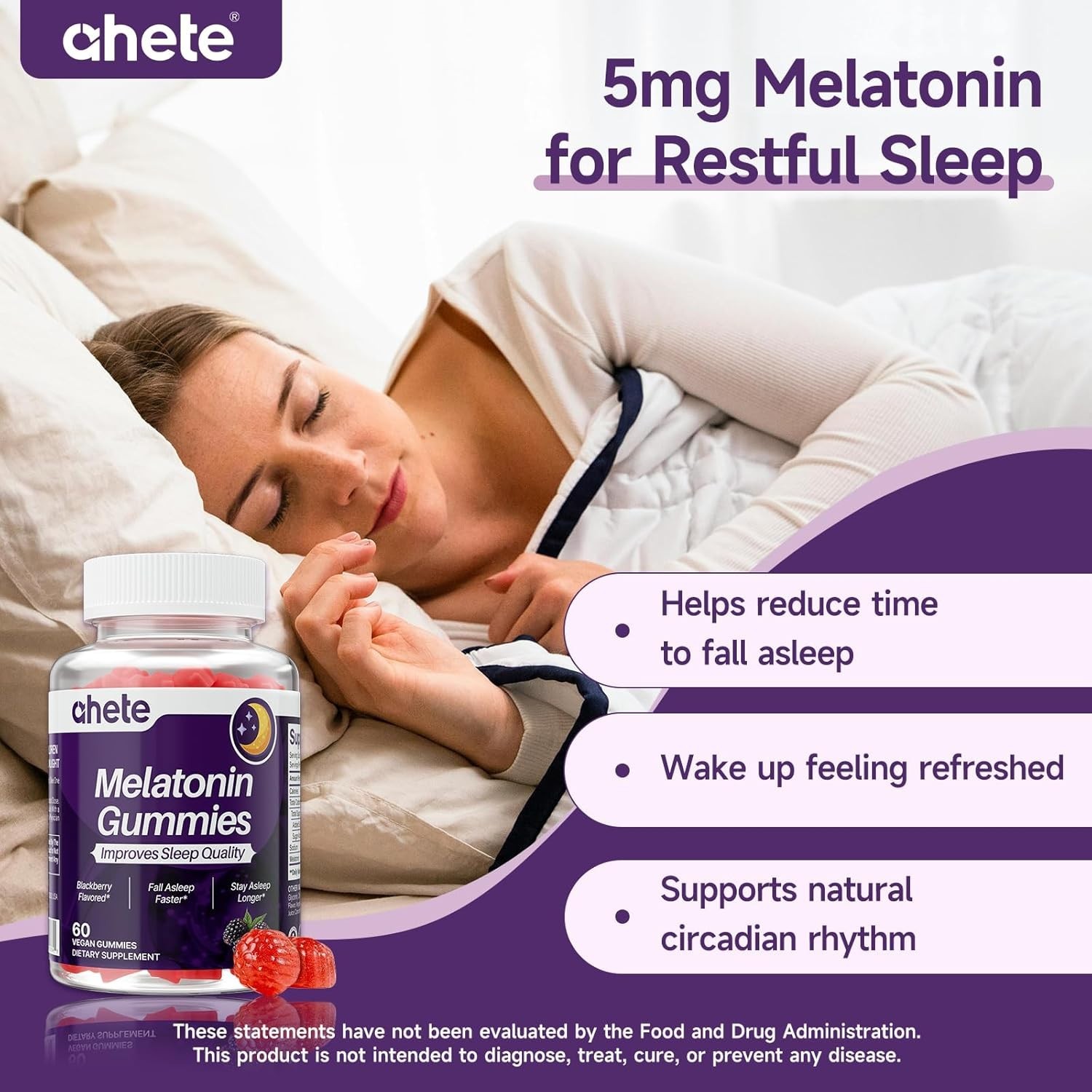 Melatonin 5mg Gummies Adults Sugar Free Raspberry Sleep Aid 120 Gummies USA GMP