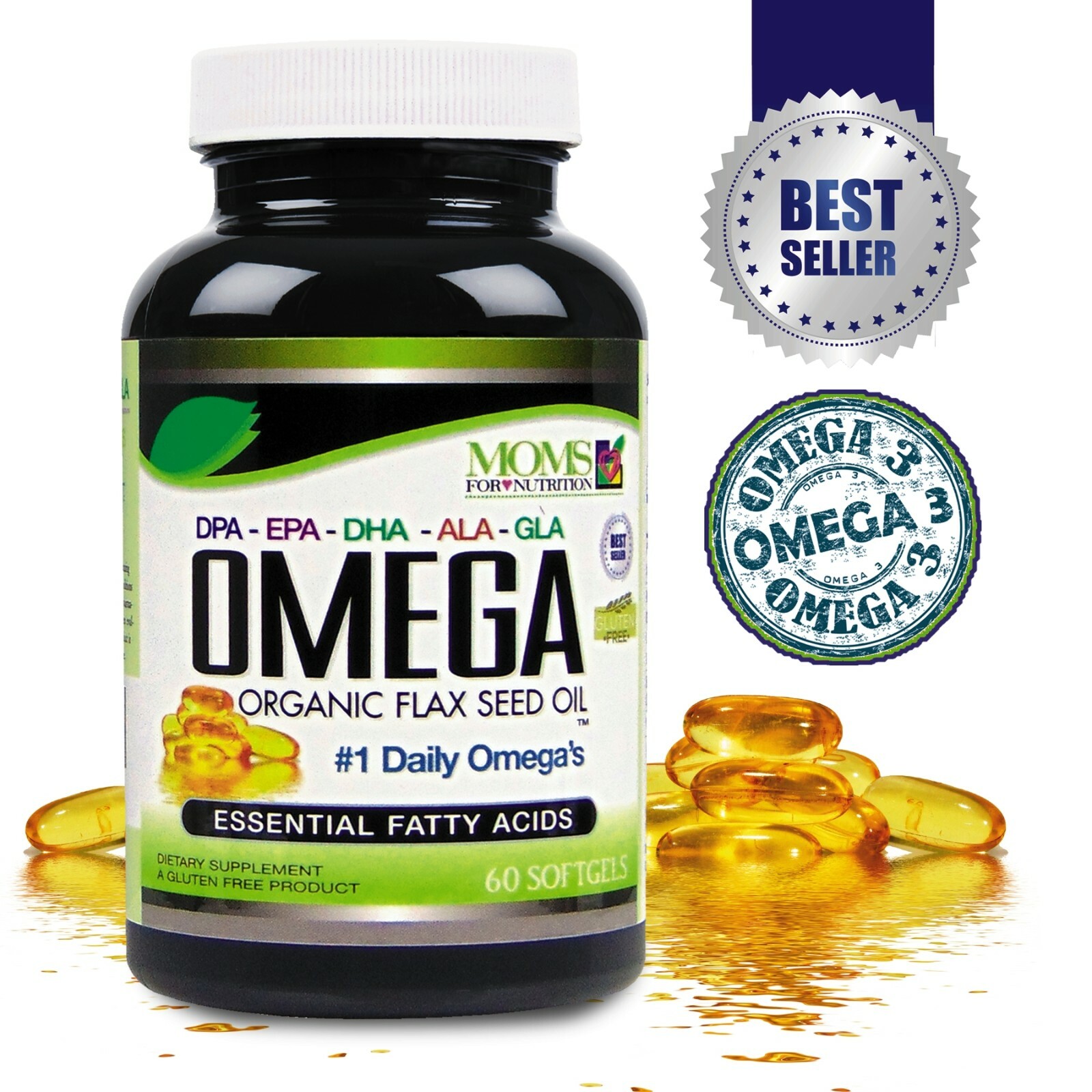 Omega 3-6-9 Blend with DPA, EPA, DHA, ALA and GLA and Organic Flax Seed Oil Plus