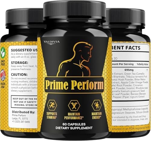 Valdivia Prime Perform 180 Capsules 3 Pack Men’s Health Supplement Made in USA