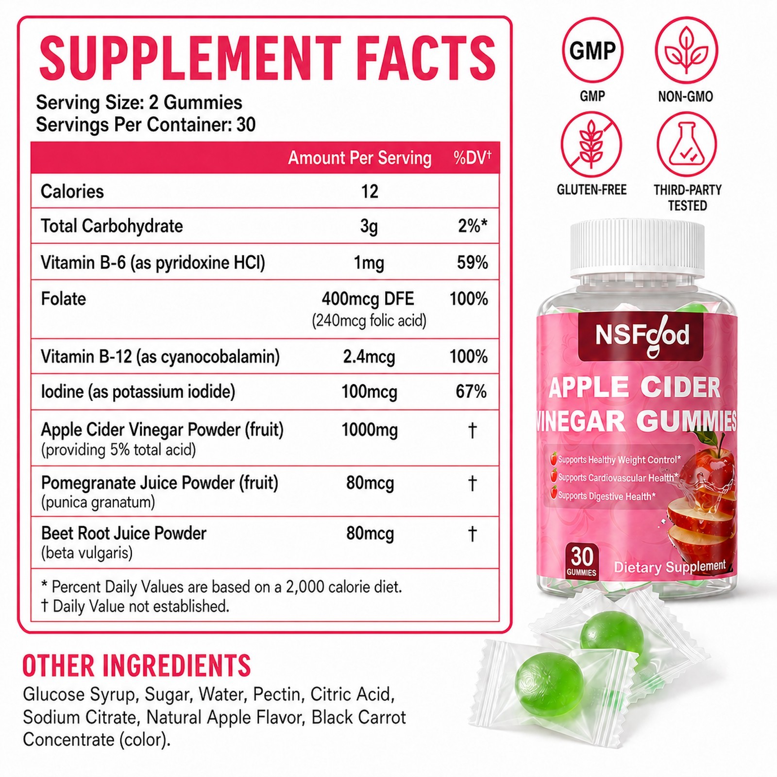 Apple Cider Vinegar ACV Gummies with the Mother Gut Health & Natural Energy Keto
