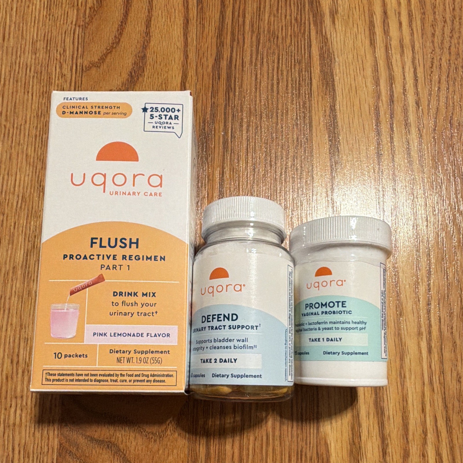 uqora Flush Pink Lemonade Drink blend 10 + Defend 60 Capsules + Promote 30