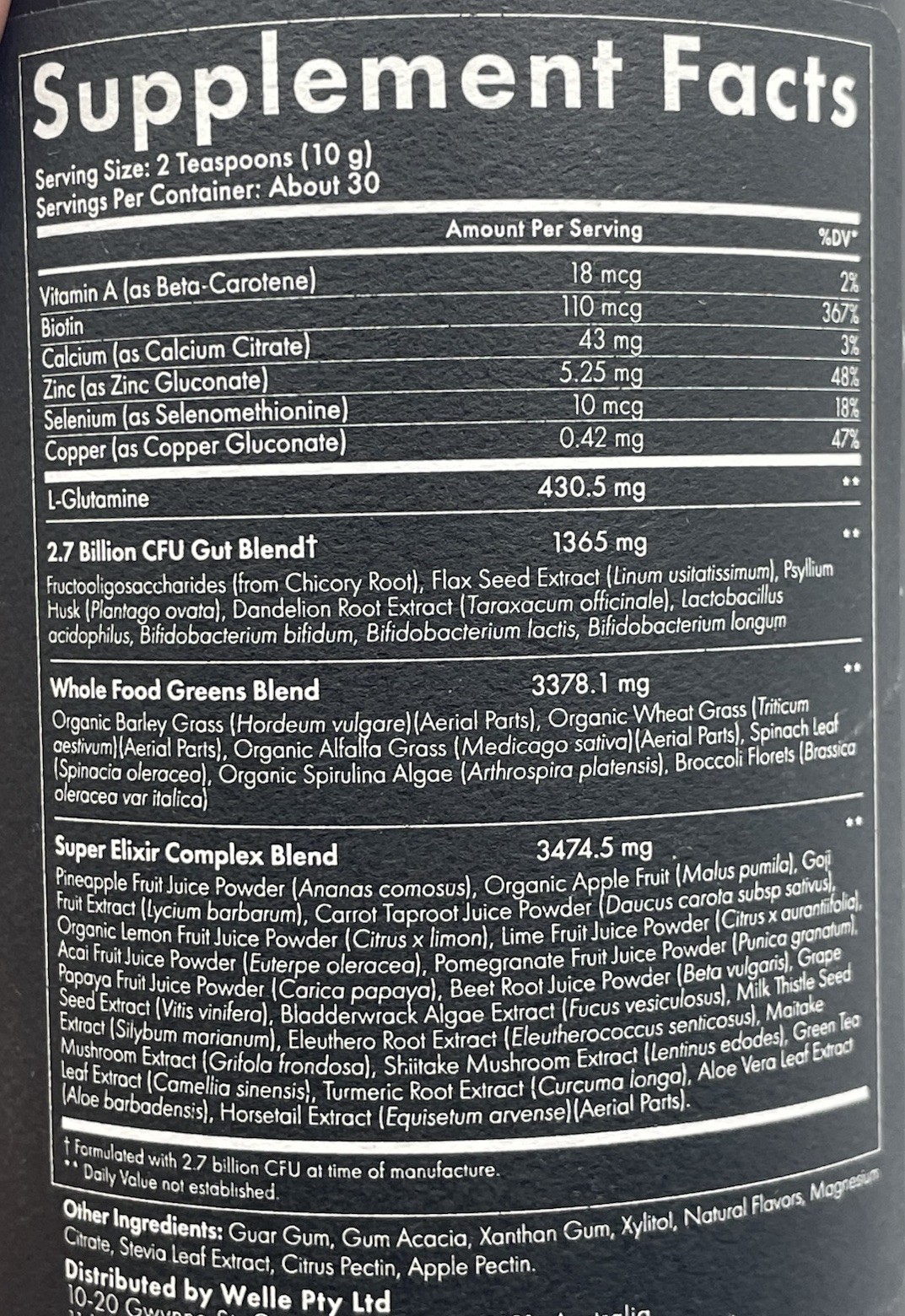 WelleCo Super Elixir Daily Greens Powder 10.5oz Pineapple Lime SEALED Exp 2/2027