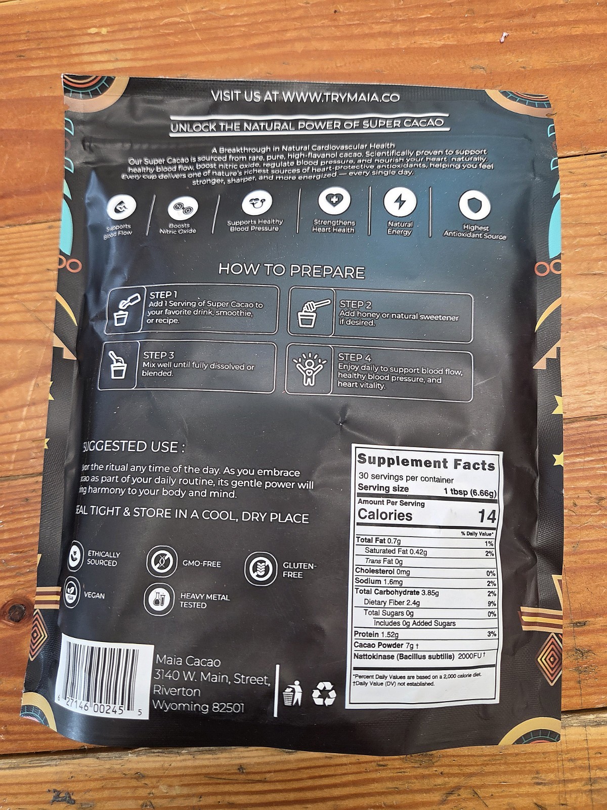 MAIA Superfoods High-Flavanol Cacao Powder with Nattokinase 7oz Vegan