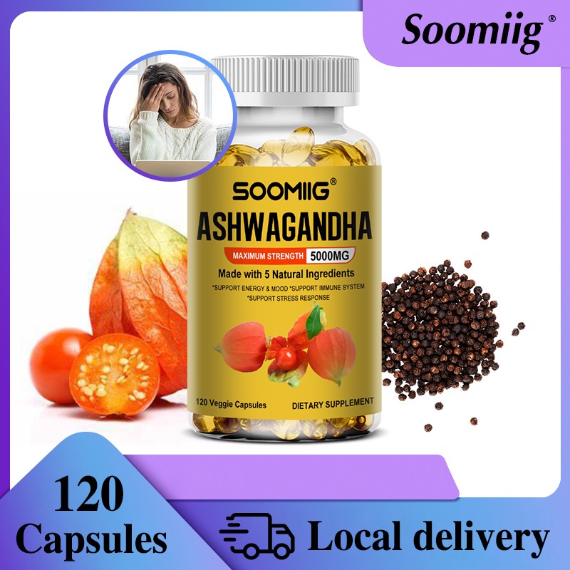 Organic Ashwagandha Capsules 5000mg Supplement / Black Pepper Root Powder