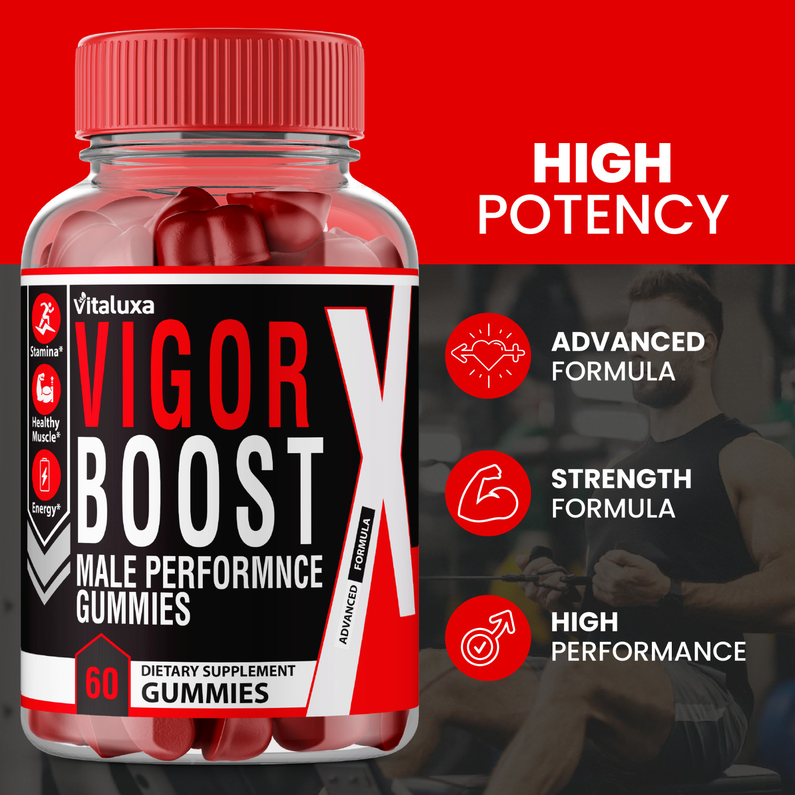 (2 Pack) Vigor Boost X Gummies for Men, Male Performance Gummy (120 Gummies)