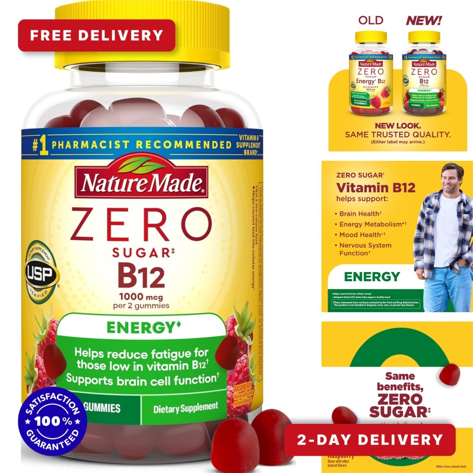 Nature Made Zero Sugar Energy Vitamin B12 Gummies 1000 mcg – 110 Count