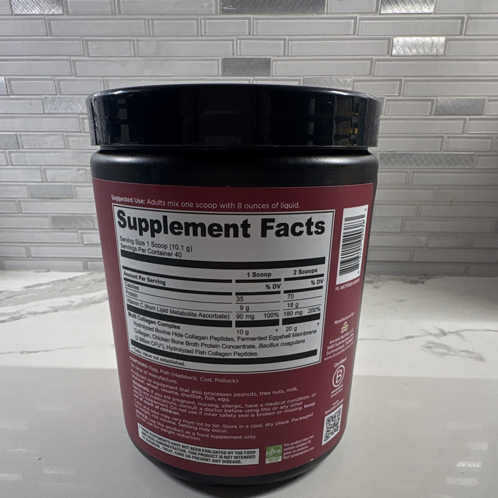 NEW*Ancient Nutrition Multi Collagen Protein Powder Unflavored 14.3 oz Grass-Fed
