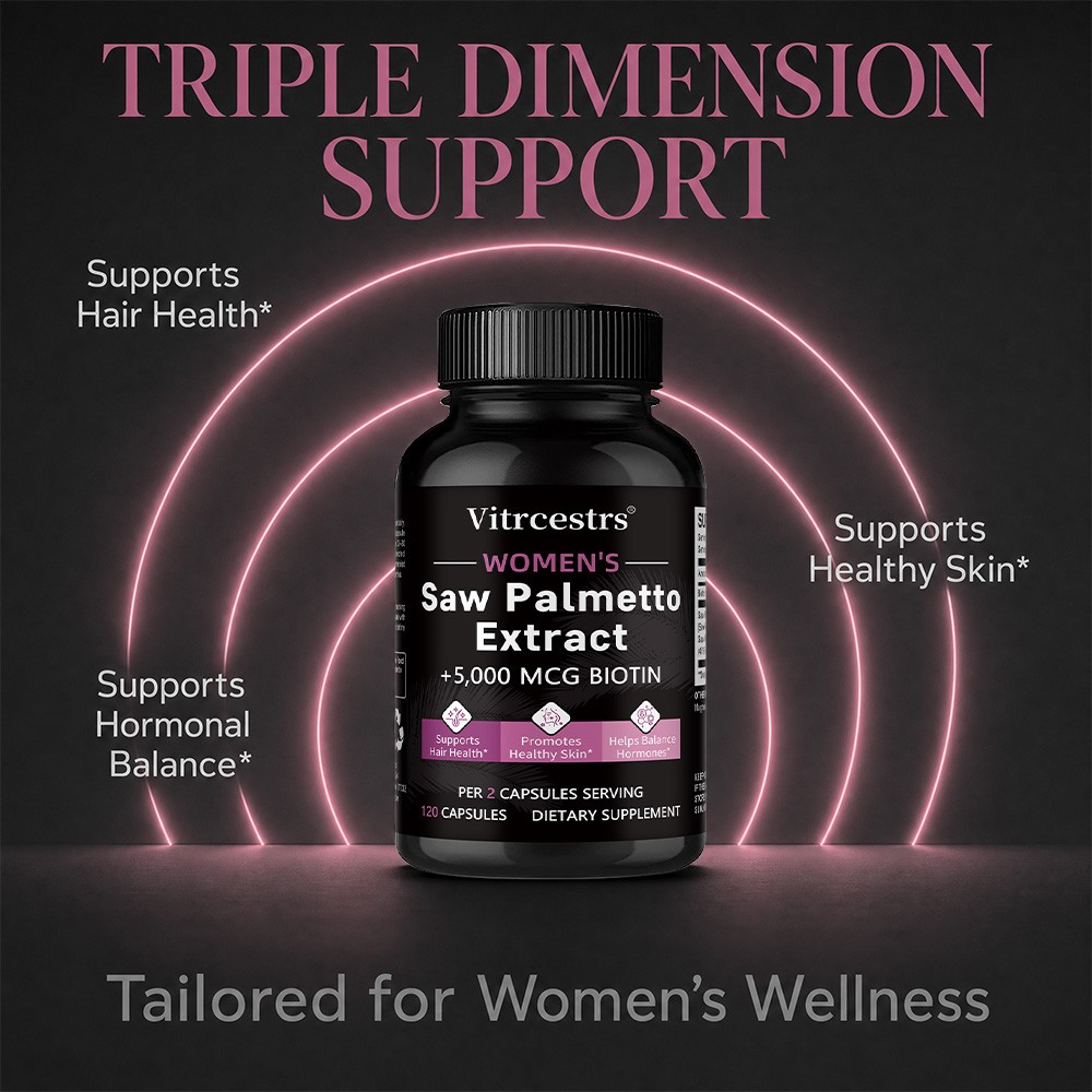Women Saw Palmetto with 5000mcg Biotin,Hormone Balance Hair Skin Caps 30~120CT