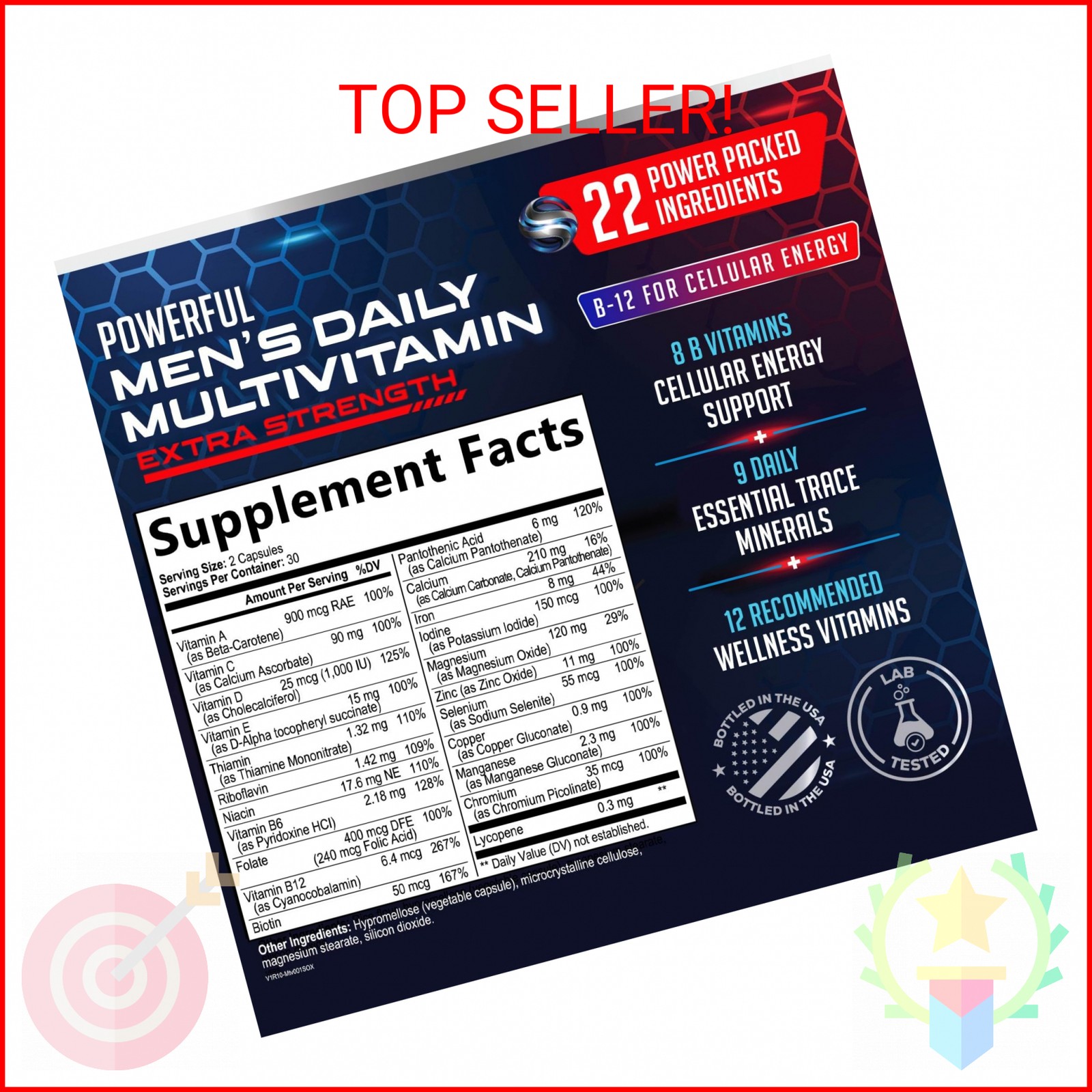 Multivitamin for Men – Vitamin A, C, D, E, Zinc, Calcium, Multivitamins for Immu
