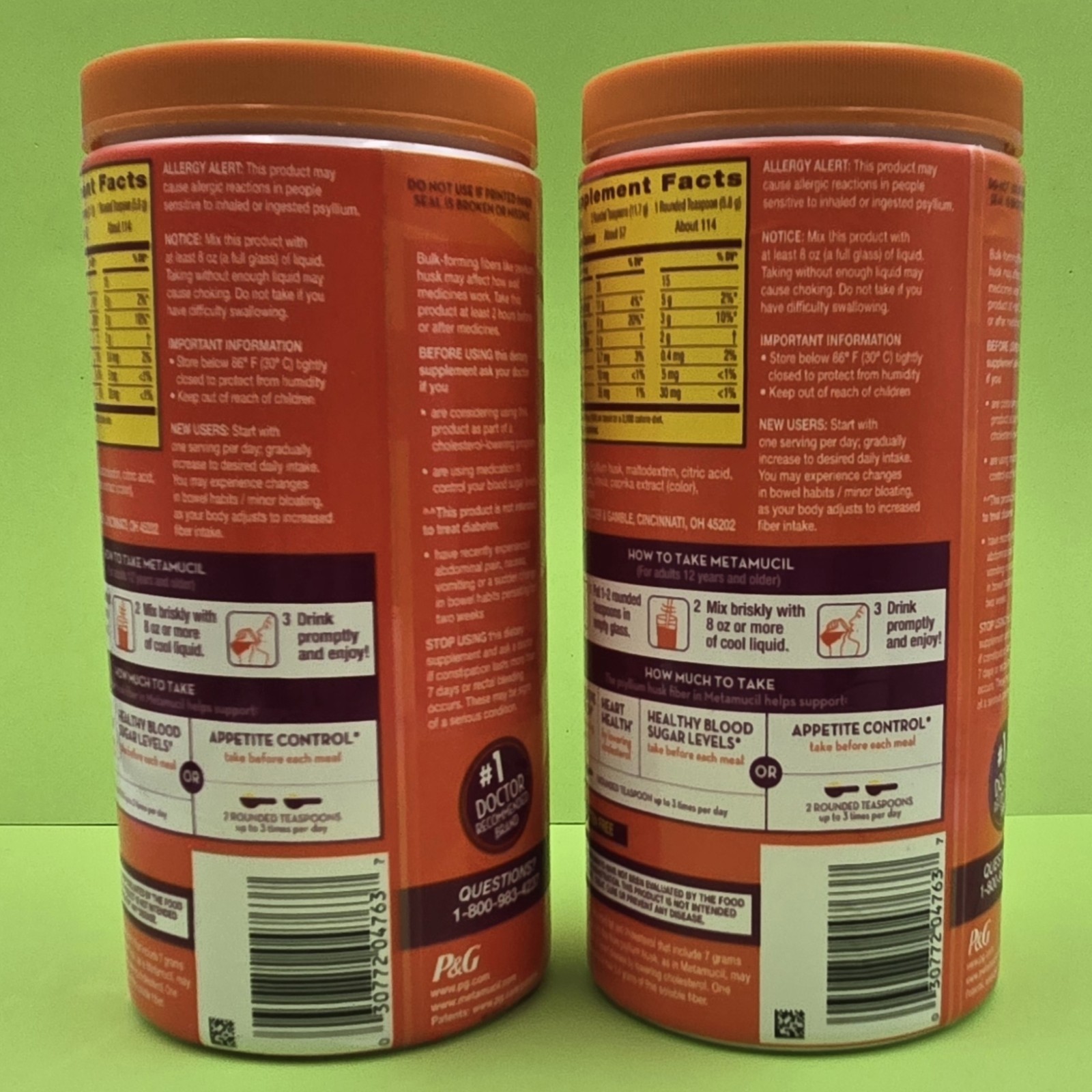 TWO Metamucil Premiun Blend Psyllium Fiber Supplement Orange Sugar-Free 23.5oz