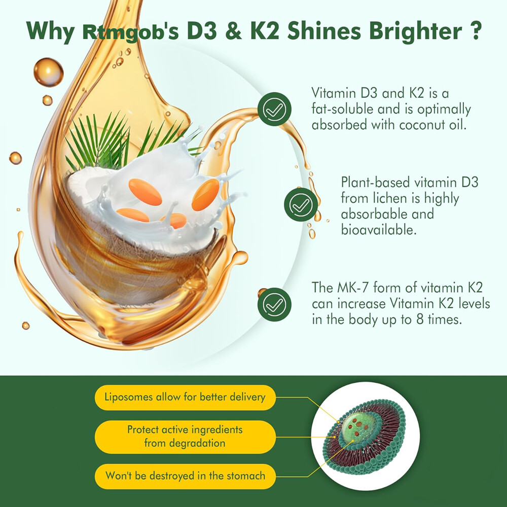 Vitamin D3 250 Mcg + Vitamin K2 as Mk7 10000 IU + 200 mcg Dietary Supplements