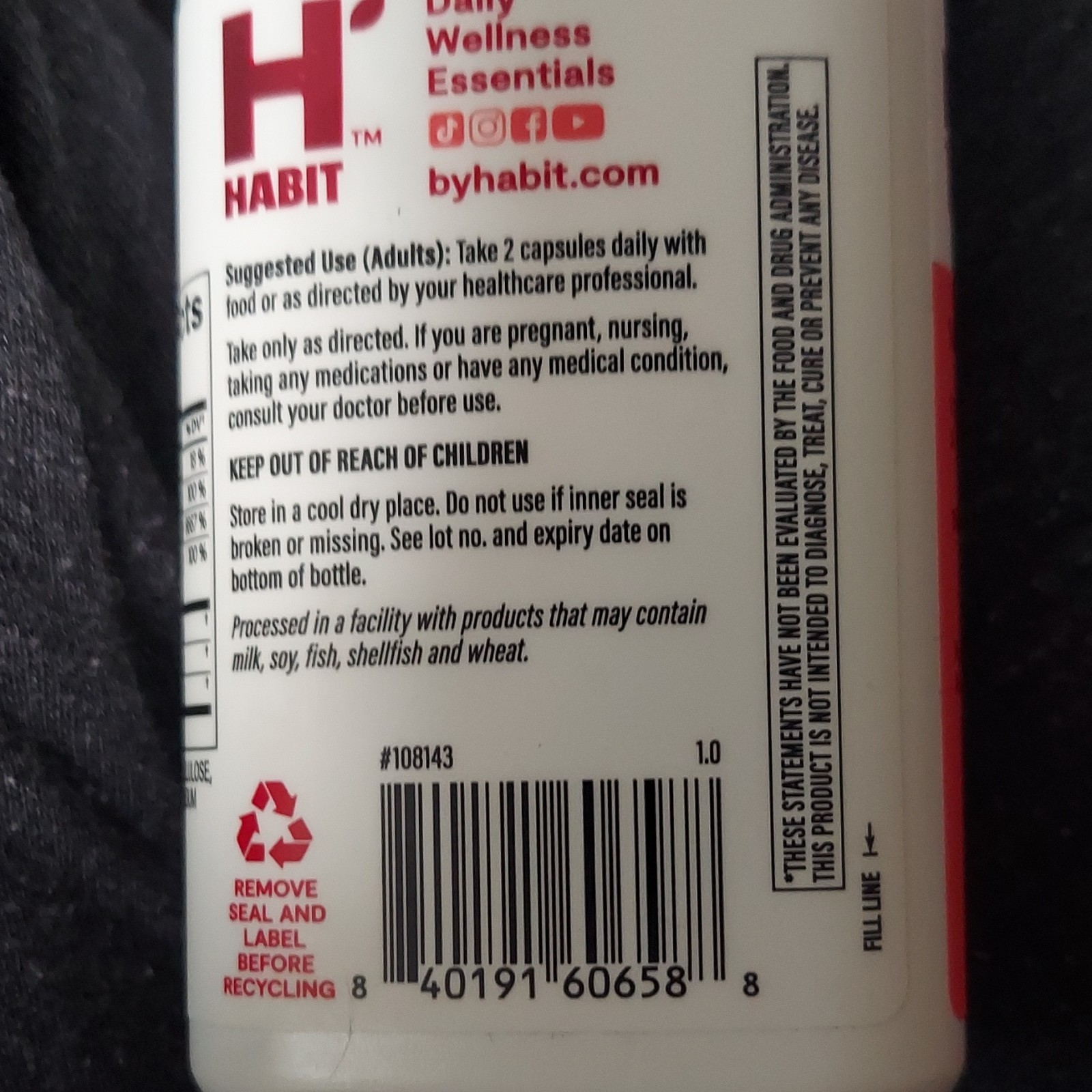 Habit Hair Skin & Nails Vegan Capsules 60ct Biotin Vitamins A+C Gluten-Free