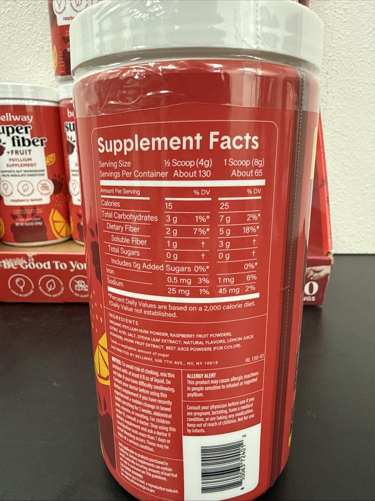Lot Of 8 Bellway Super Fiber + Fruit Psyllium Husk Raspberry Lemon 18oz