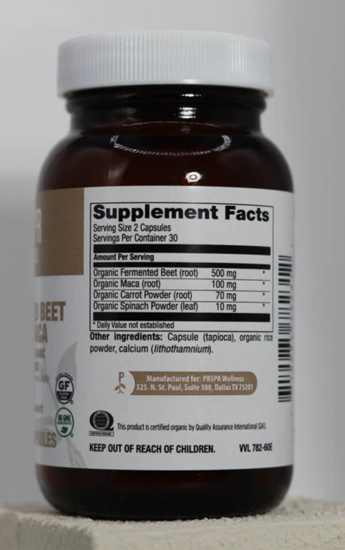 PRSPR Wellness Fermented Beet with Maca 60 Vegan Non-GMO Softgels BB Exp 5/27