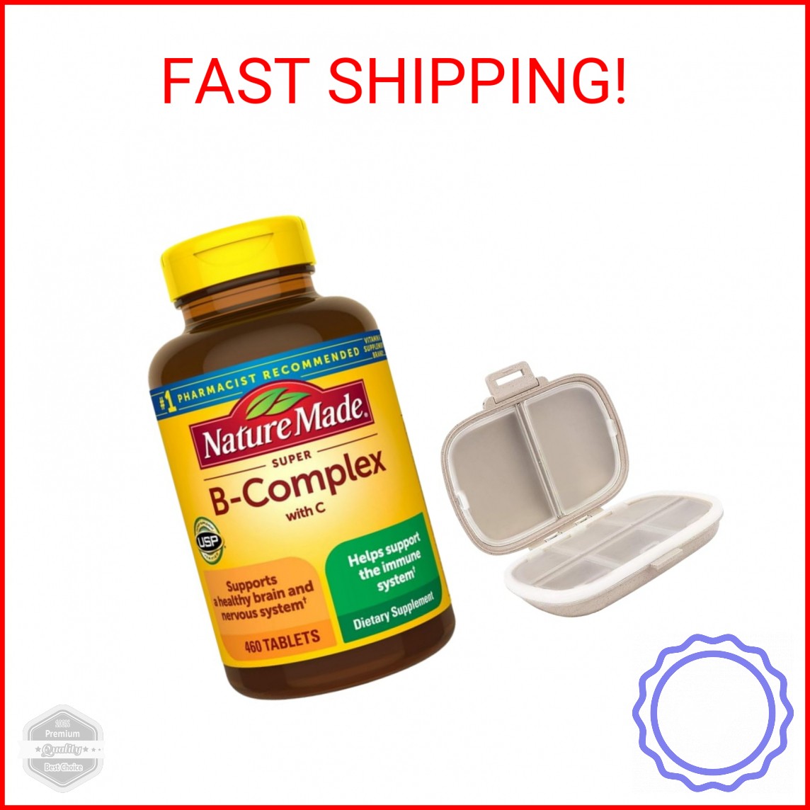 Nature Made Super B Complex, 460 Tablets Bundle with a Pill Oragnizer (2 Items)