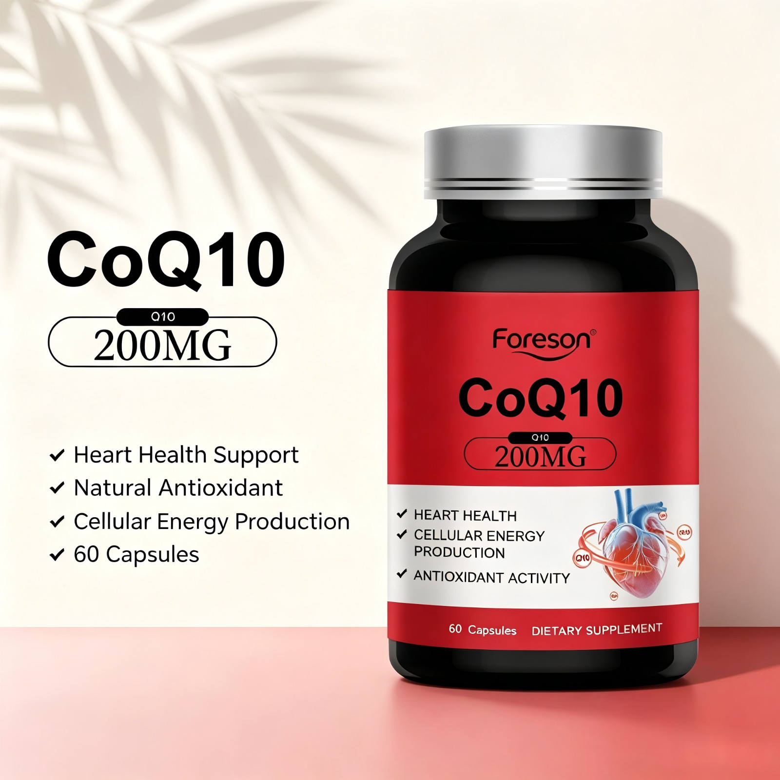Foreson Coenzyme Q10 Capsules Heart Health Antioxidant Energy Support Supplement