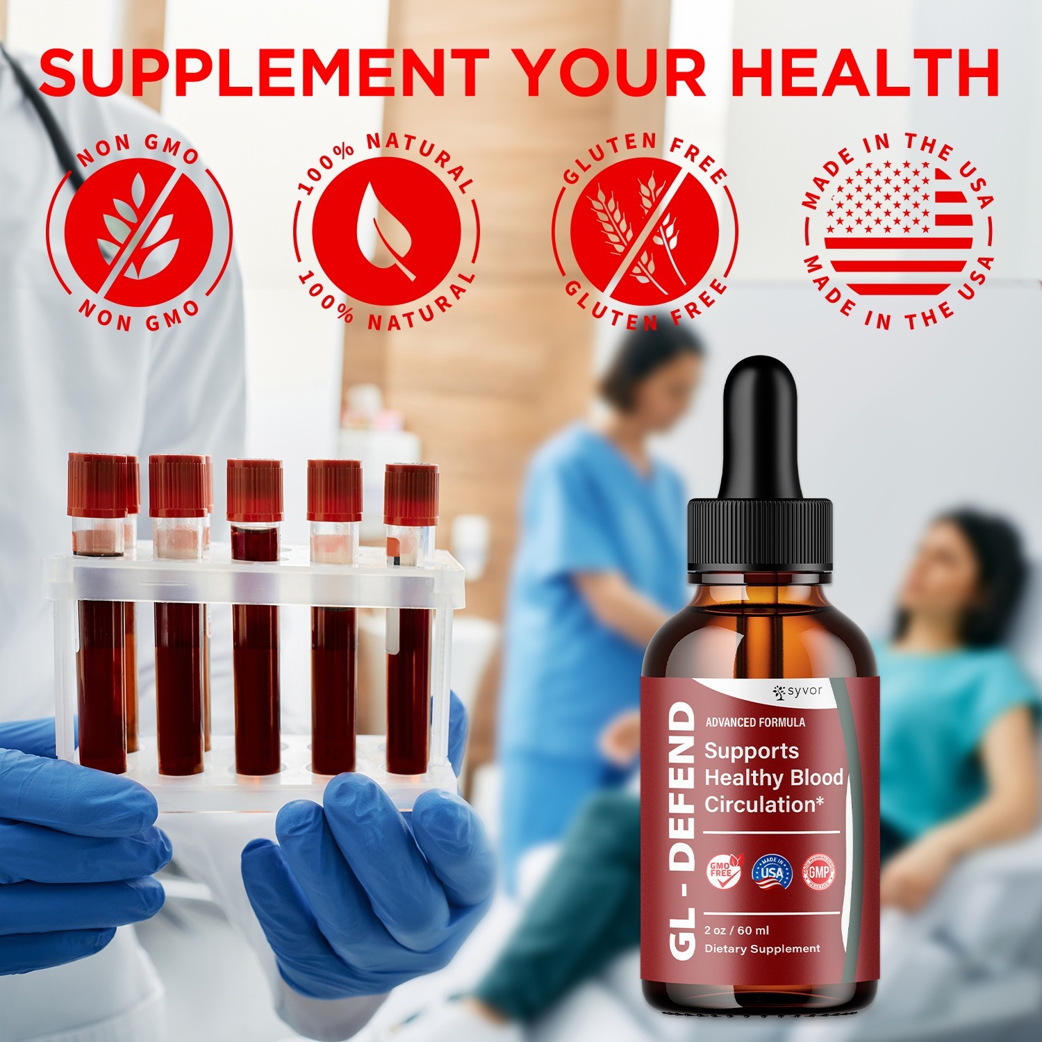 (5 Pack) GL Defend Blood Support Drops GLDefend Vitamin Supplement 150 Servings