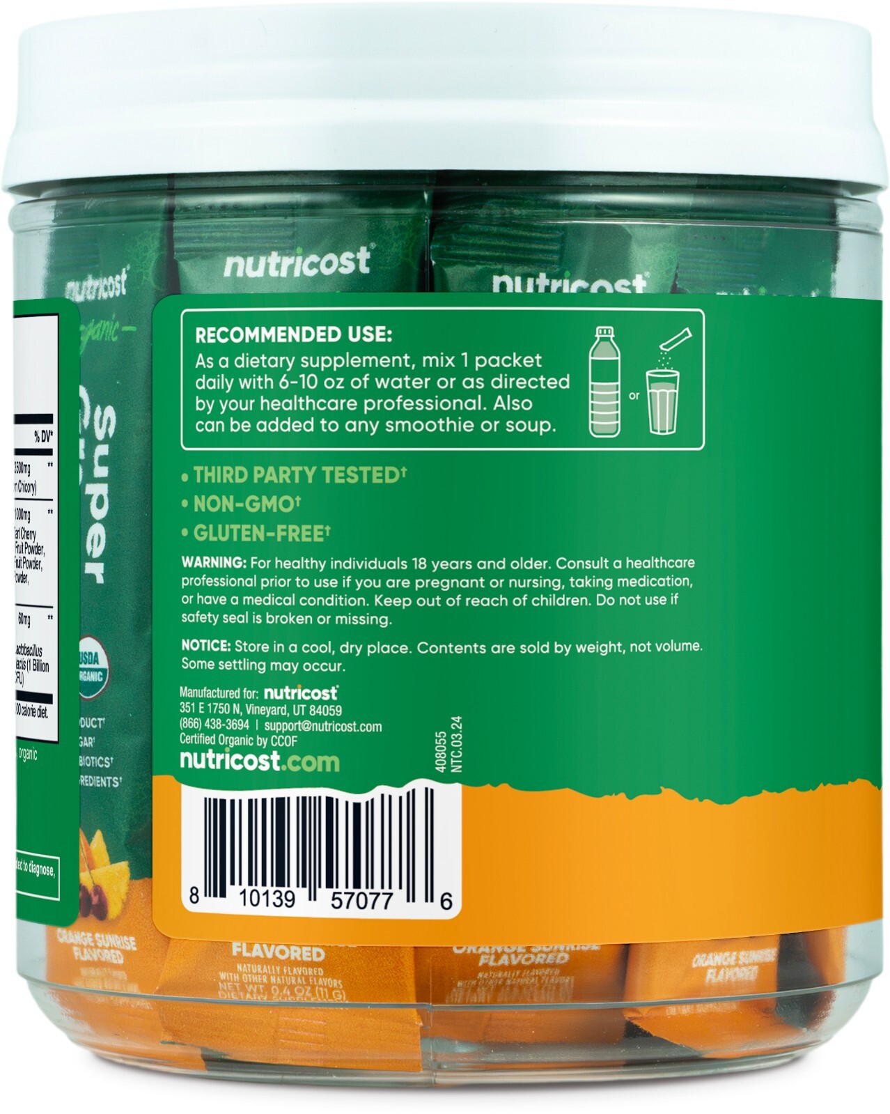 Nutricost Organic Super Greens (Orange Sunrise Flavored) 20 Stickpacks