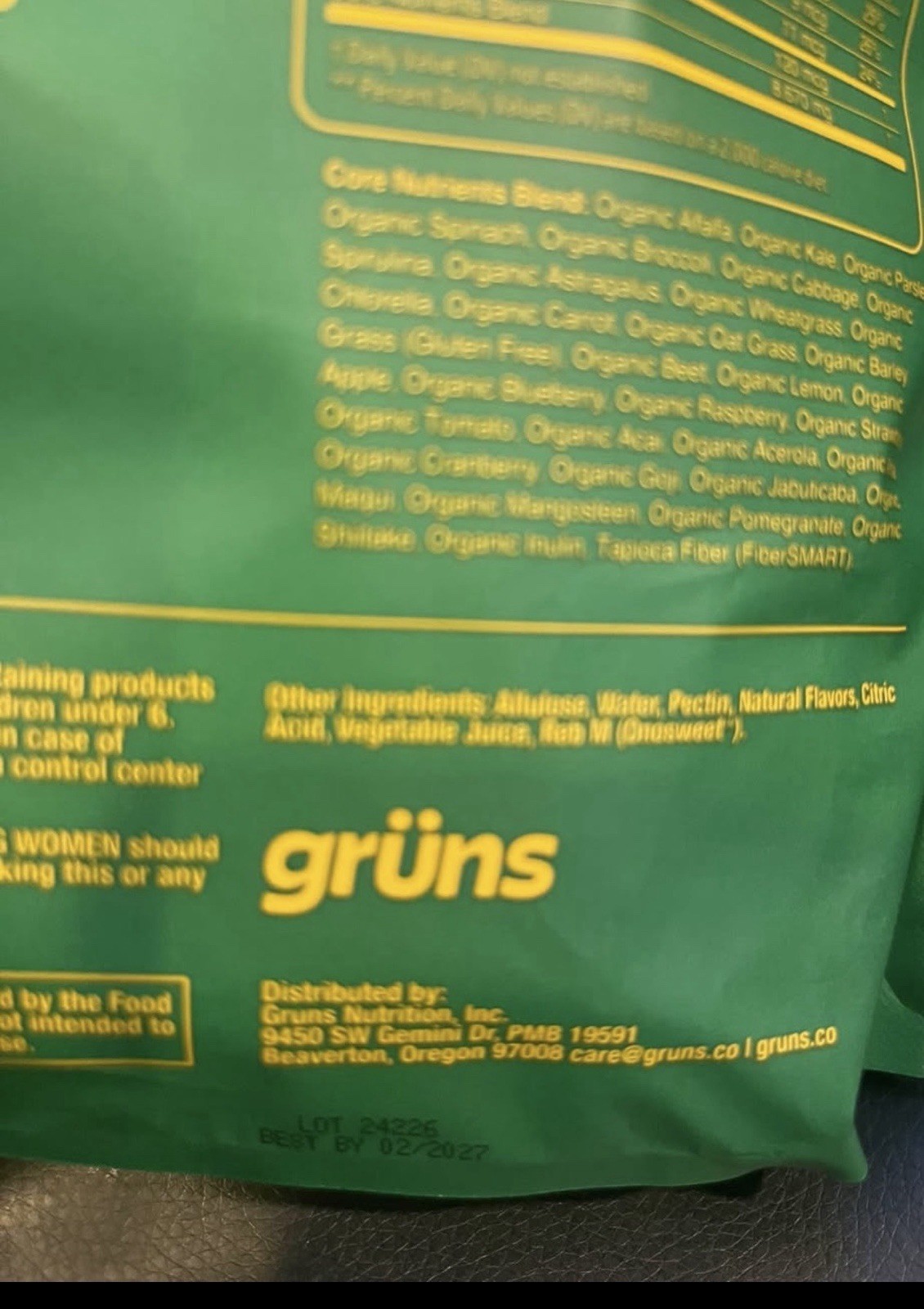 grüns Sugar-Free Greens Gummies 224 (28 Daily Packs) Vegan Gluten Free