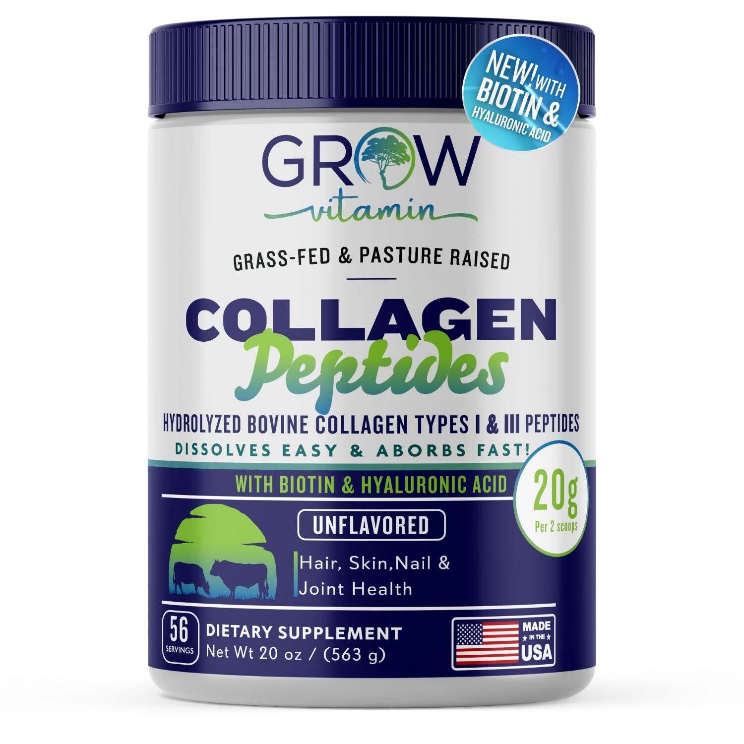 Collagen Peptides Powder with Biotin and Hyaluronic Acid