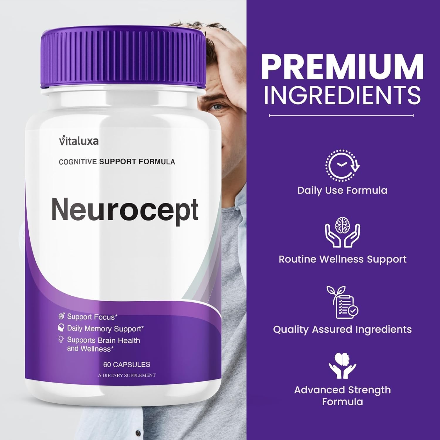 Neurocept Nootropic All Natural Formula Brain Supplement (60 Capsules)