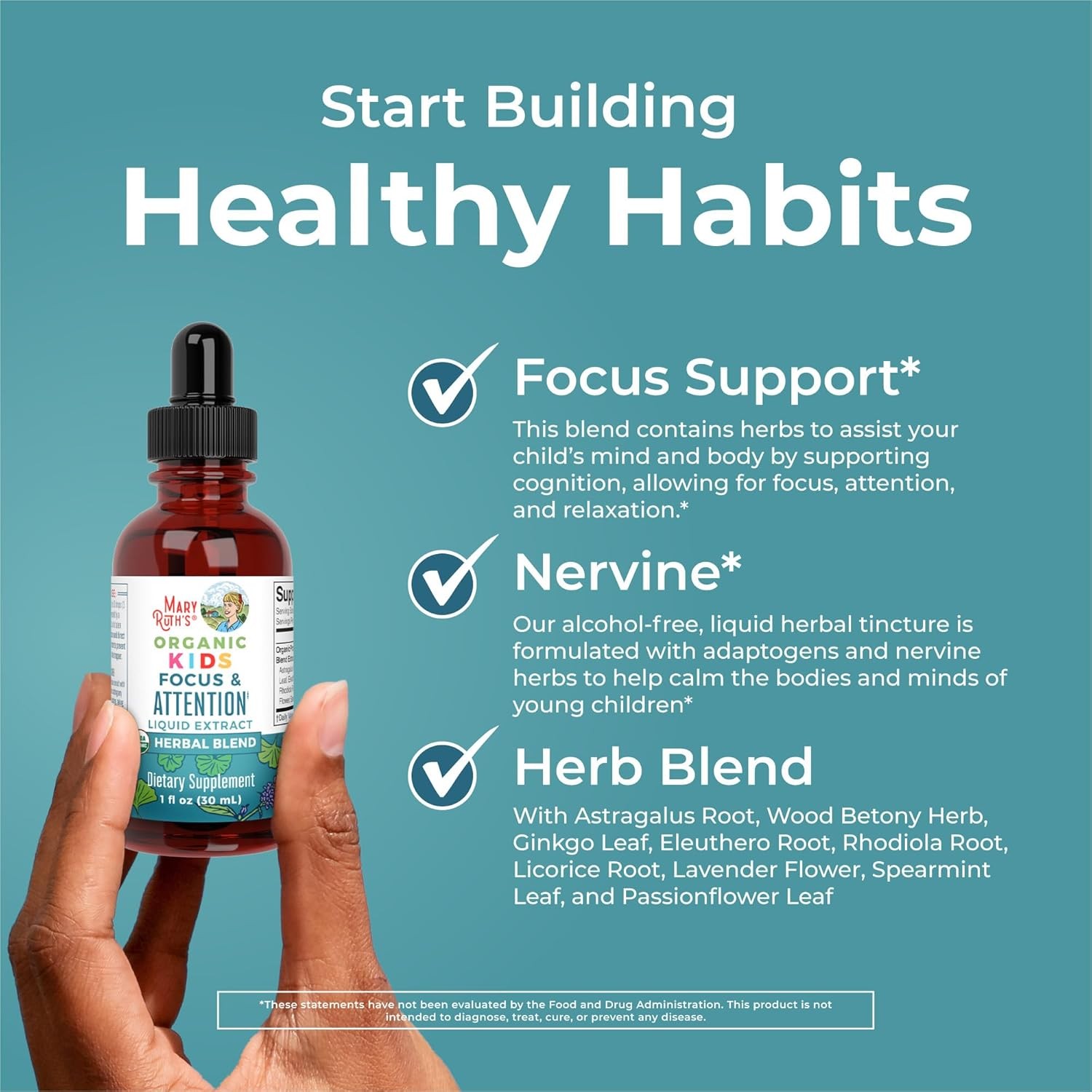 MARYRUTH’S Kids Focus & Attention Drops | USDA Organic Drops 30 Servings
