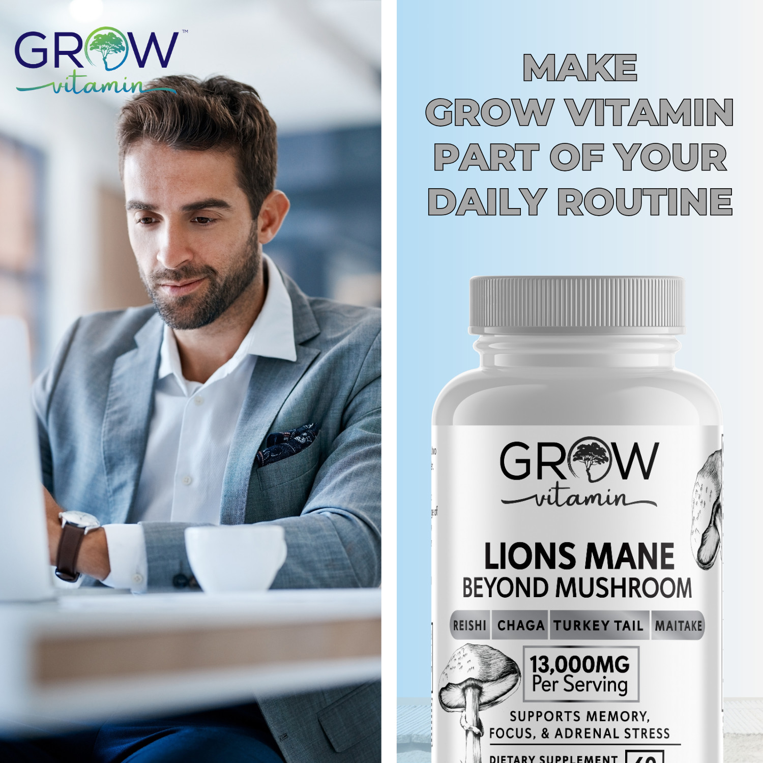 Premium Mushroom Complex EXTRA STRENGTH Supplement – 60 Easy to swallow capsules