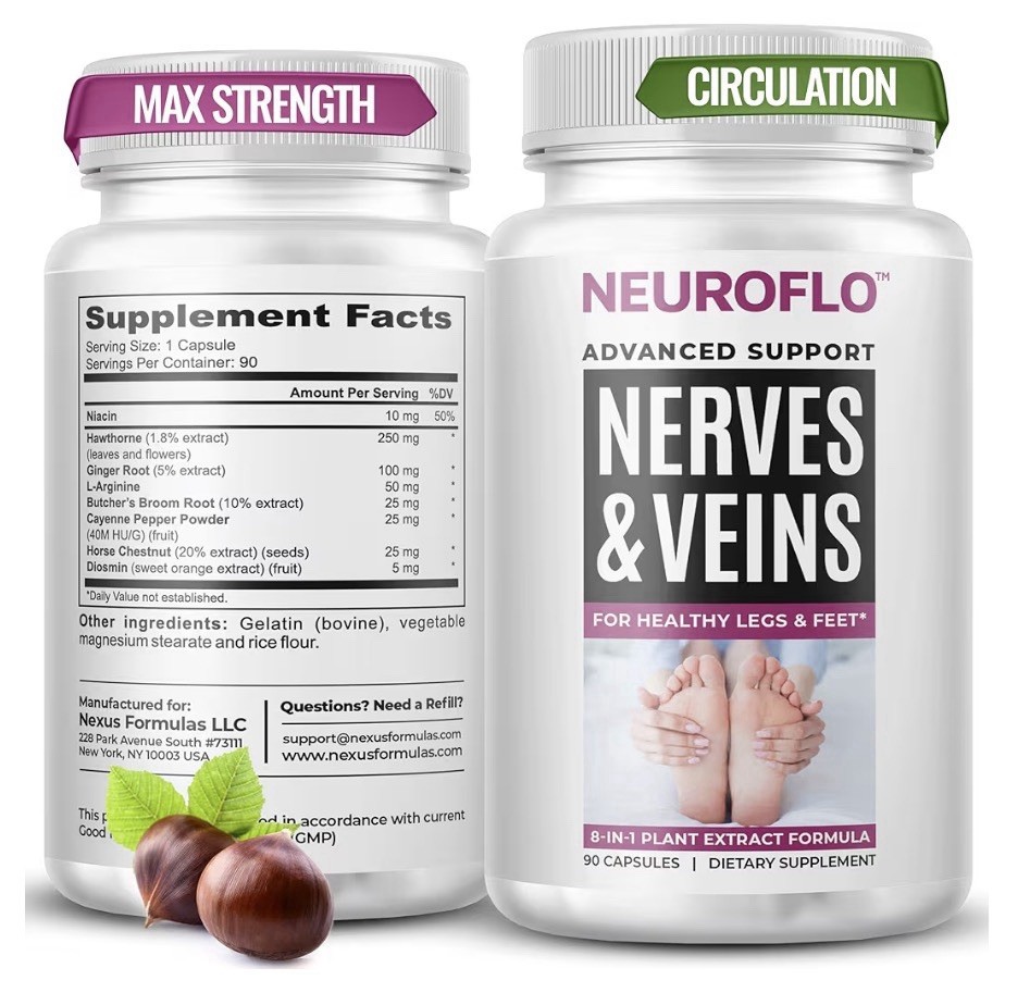 NEUROFLO Nerves & Vines Support Leg Feet Ankles Circulation Supplement 90capsule