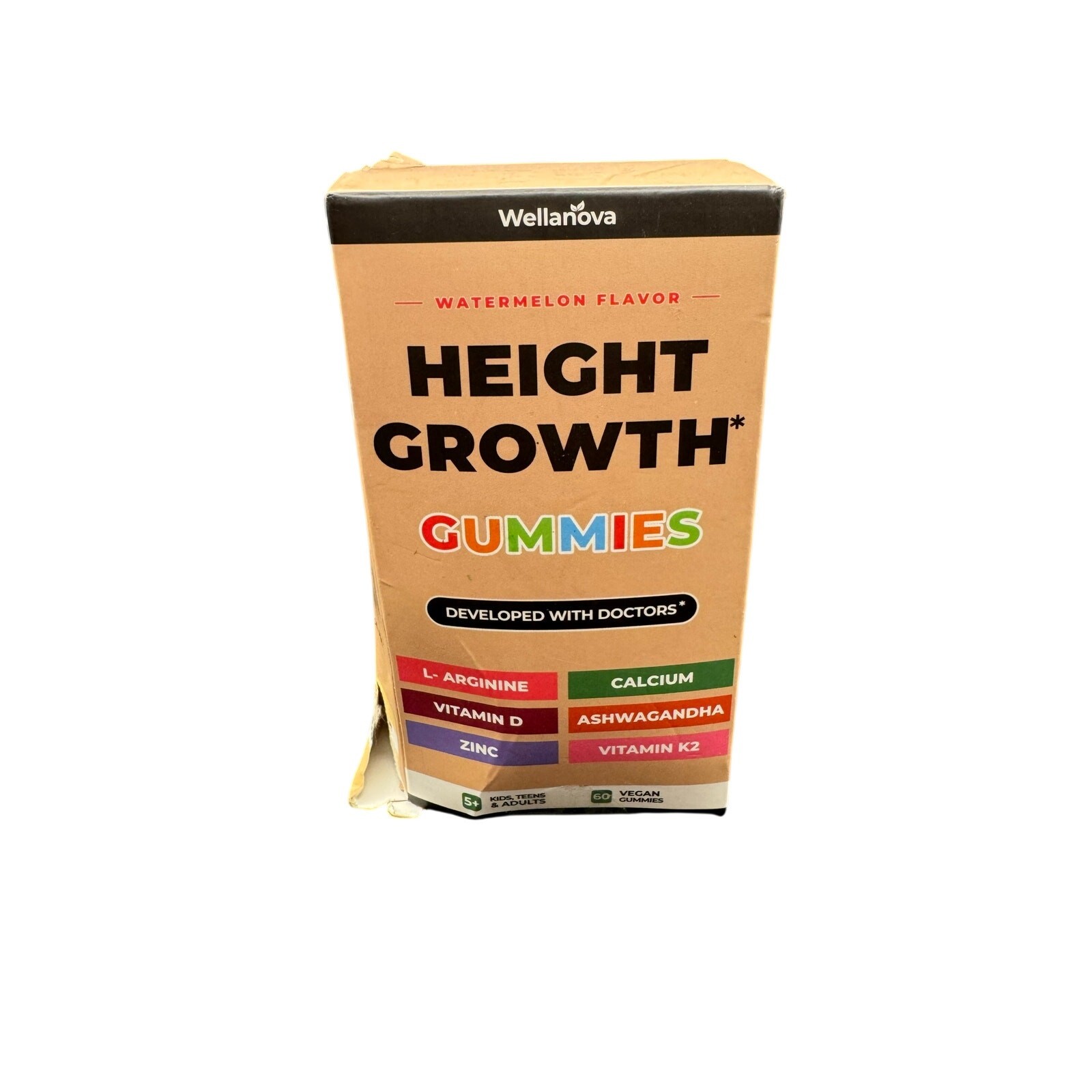 Wellanova Height Growth Gummies Supplement 60 Gummies Watermelon Flavor Exp 9/27