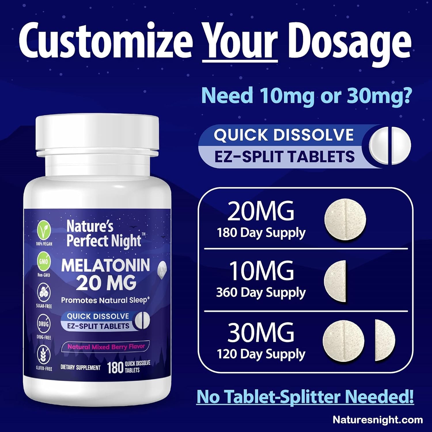 Melatonin 20mg | 180 Quick Dissolve Tablets | Natural Mixed Berry Flavor |High P