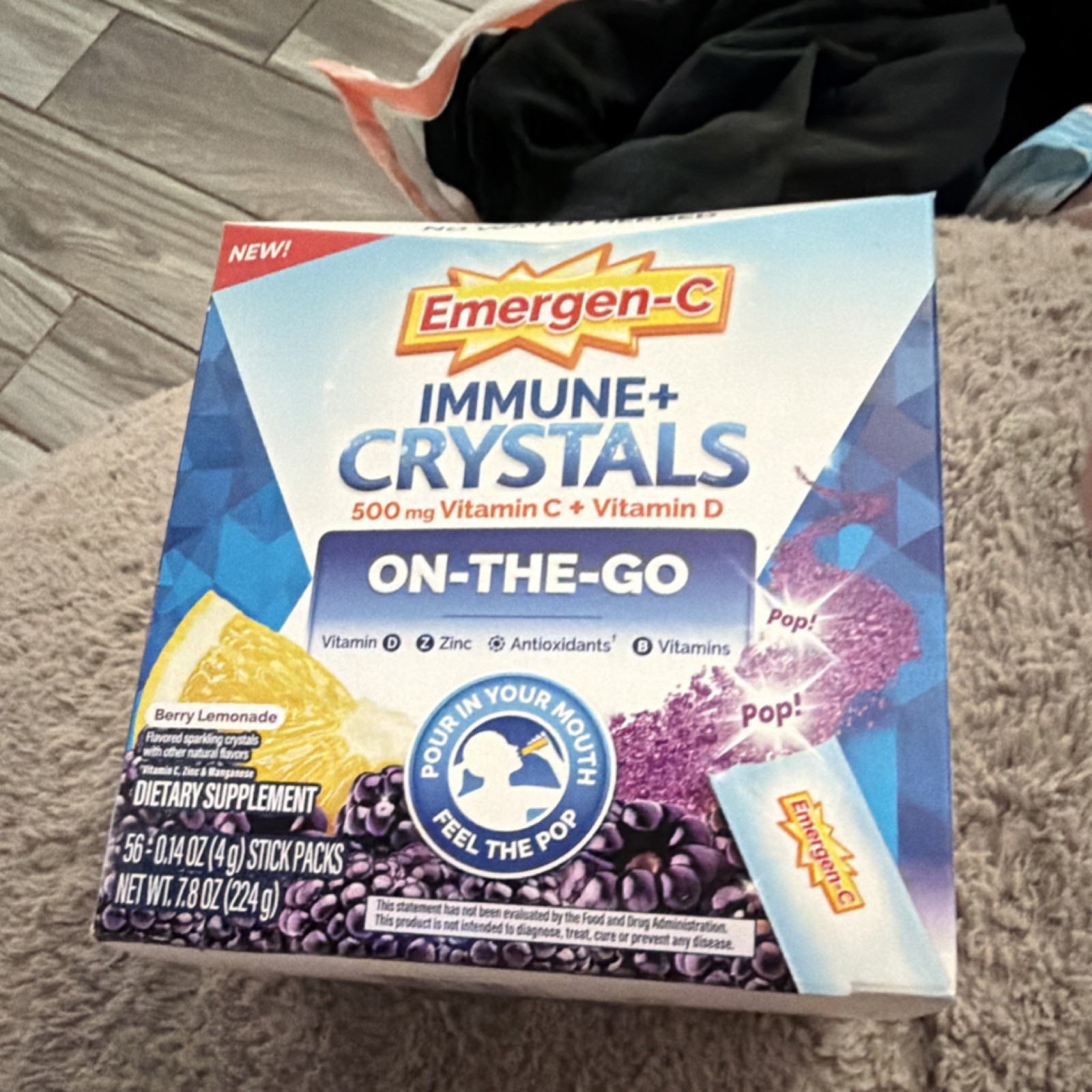 Emergen-C Immune+ Crystals Berry Lemonade 56 Packs Vitamin C D Zinc Antioxidants