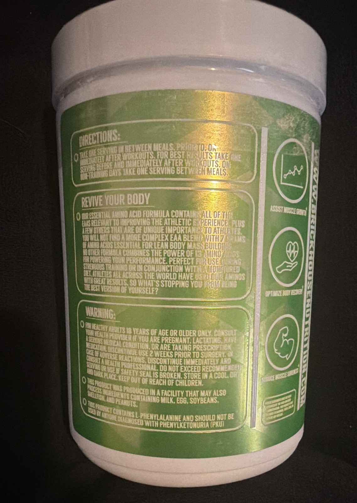 BrickHouse Nutrition Essential Amino Acids Powder Lemon Lime 13.2 oz 30 Servings