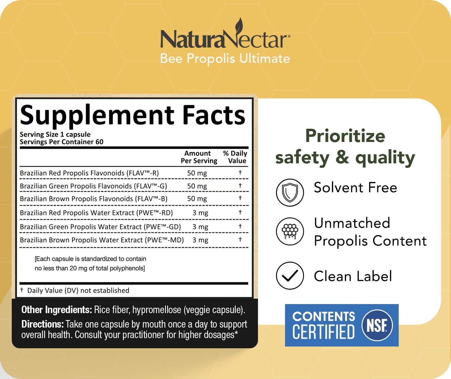 Ultimate Bee Propolis Capsules – NSF Contents Certified -Brazilian Red, Brown…